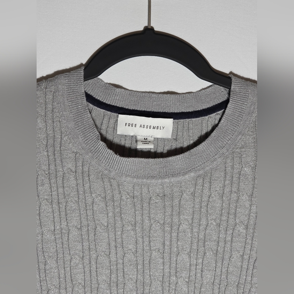 Free Assembly Grey Cable Knit Sweater Top Coquette Old Money Coastal Grandma - Picture 4 of 6